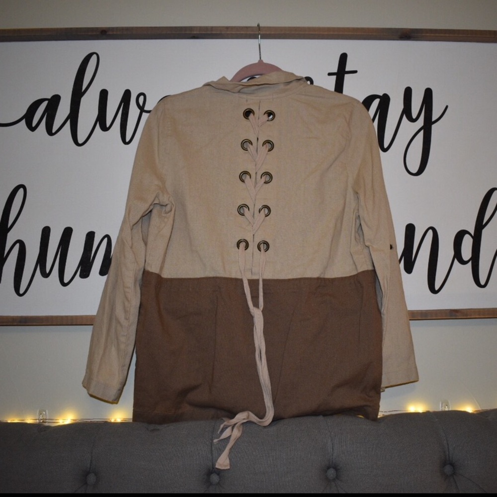 Linen Color block Jacket - Picture 2 of 5